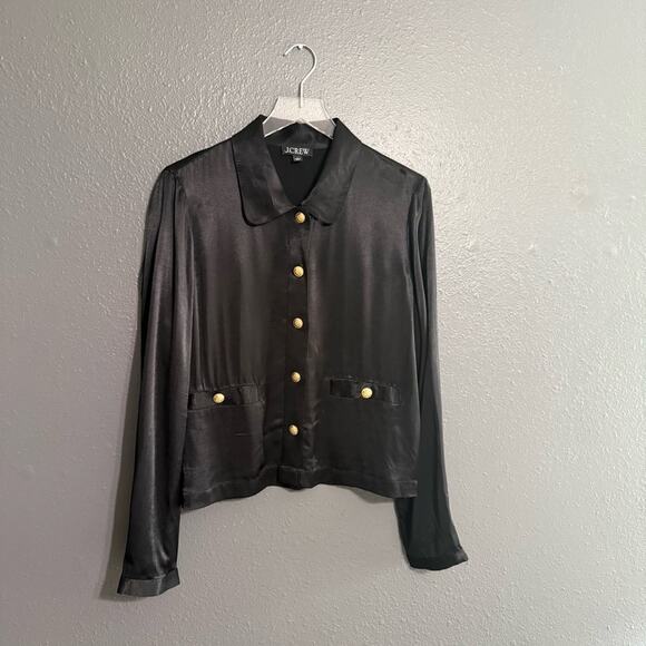 J. Crew Lady Shirt-Jacket Black Luster Crepe Satin Size L - Picture 2 of 8